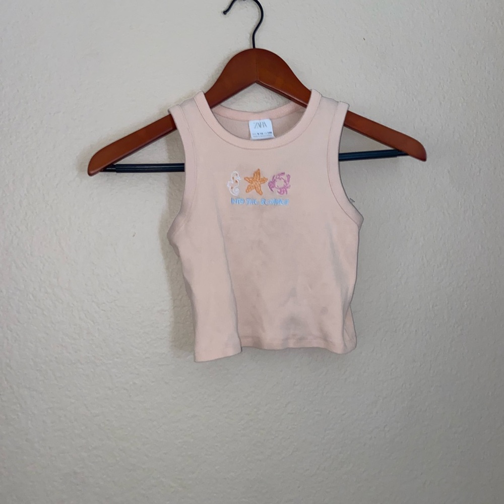 Zara cream y2k cute into the summer sleeveless shirt graphic tee baby crop top